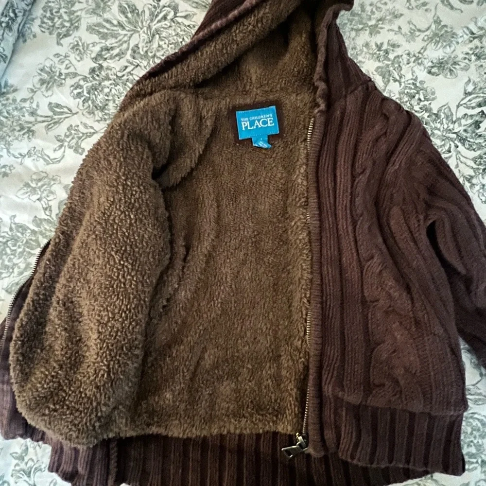 Children's Place Brown Cable Knit Hooded Jacket - Picture 2 of 5